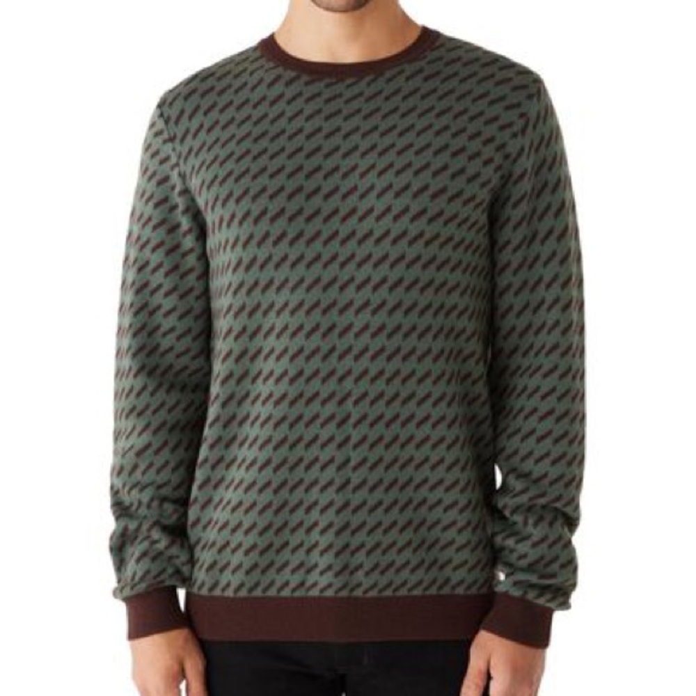 Frank & Oak Mens Knit Crewneck Merino-Wool Navy Blue-Gray Sweater Sz large